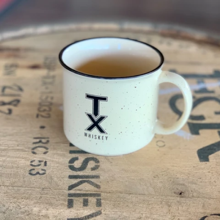 TX Whiskey Store - Barware, close up of a TX branded mug